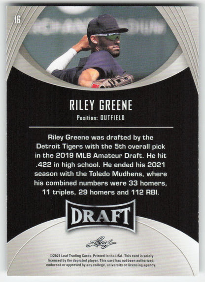 2021 Leaf Draft #16 Riley Greene Detroit Tigers 1437