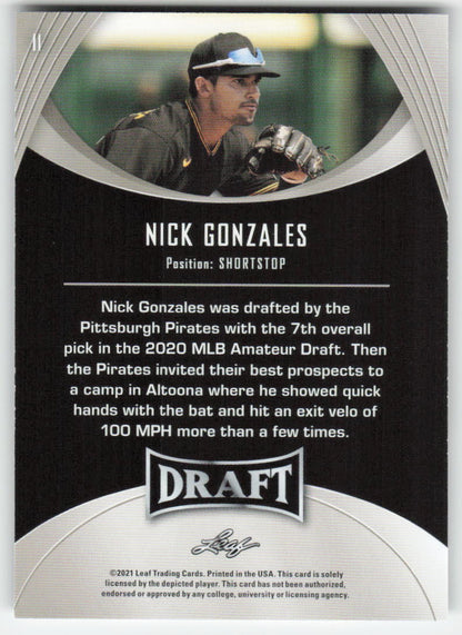 2021 Leaf Draft #11 Nick Gonzales Pittsburgh Pirates 1440