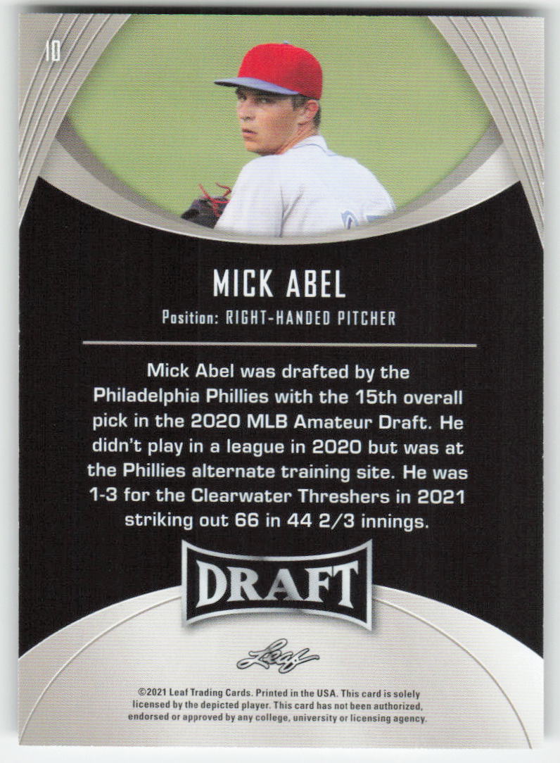2021 Leaf Draft #10 Mick Abel Philadelphia Phillies 1441