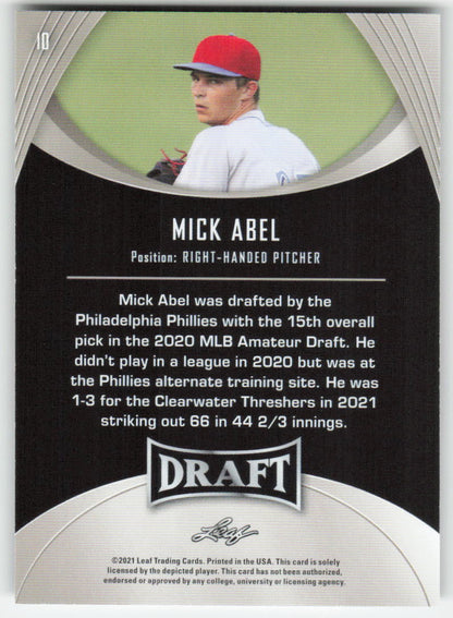 2021 Leaf Draft #10 Mick Abel Philadelphia Phillies 1441