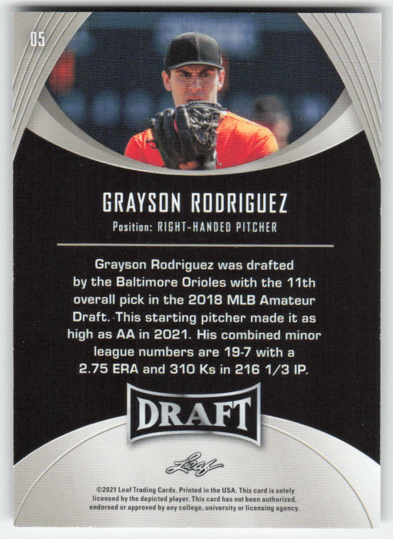 2021 Leaf Draft #05 Grayson Rodriguez Baltimore Orioles 1444