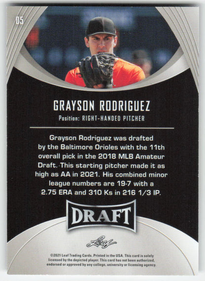 2021 Leaf Draft #05 Grayson Rodriguez Baltimore Orioles 1444