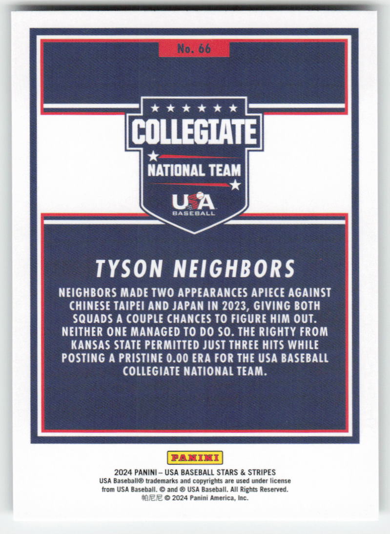 2024 Panini Stars & Stripes USA Baseball #66 Tyson Neighbors Team USA 1446