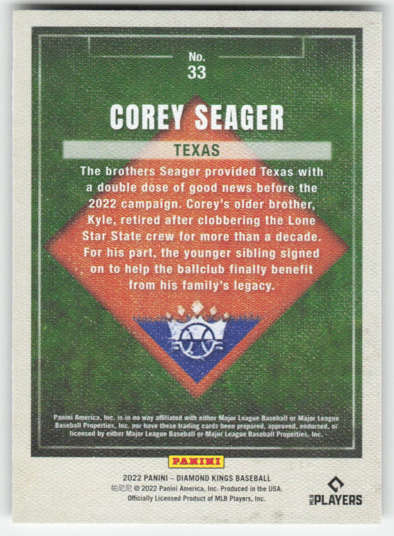 2022 Panini Diamond Kings #33 Corey Seager Texas Rangers 1448