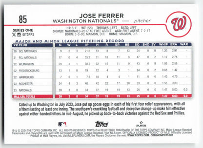 2024 Topps #85 Jose Ferrer Aqua Washington Nationals 1458
