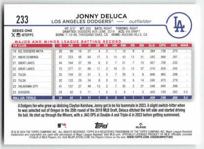 2024 Topps #233 Jonny DeLuca Los Angeles Dodgers Rookie 1460
