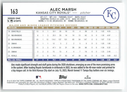 2024 Topps #163 Alec Marsh Kansas City Royals Rookie 1461