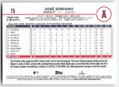 2024 Topps #15 José Soriano Los Angeles Angels Rookie 1464