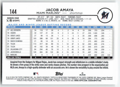 2024 Topps #144 Jacob Amaya Miami Marlins Rookie 1465