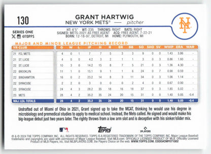 2024 Topps #130 Grant Hartwig New York Mets Rookie 1466