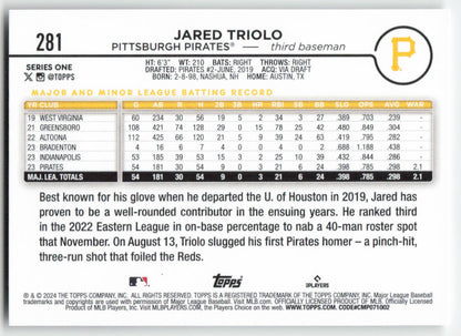 2024 Topps #281 Jared Triolo Pittsburgh Pirates Rookie 1467