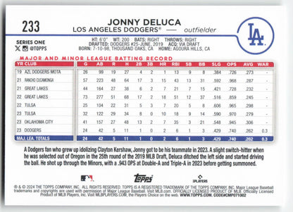2024 Topps #233 Jonny DeLuca Los Angeles Dodgers Rookie 1470