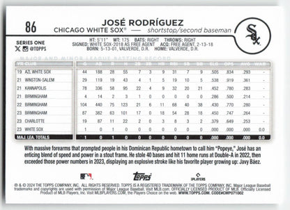 2024 Topps #86 José Rodríguez Chicago White Sox Rookie 1476
