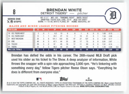 2024 Topps #8 Brendan White Detroit Tigers Rookie 1481