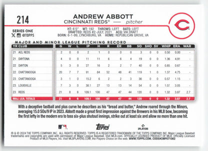 2024 Topps #214 Andrew Abbott Cincinnati Reds Rookie 1486