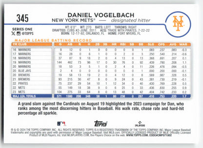 2024 Topps #345 Daniel Vogelbach New York Mets 1489
