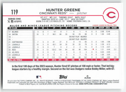 2024 Topps #119 Hunter Greene Cincinnati Reds 1497