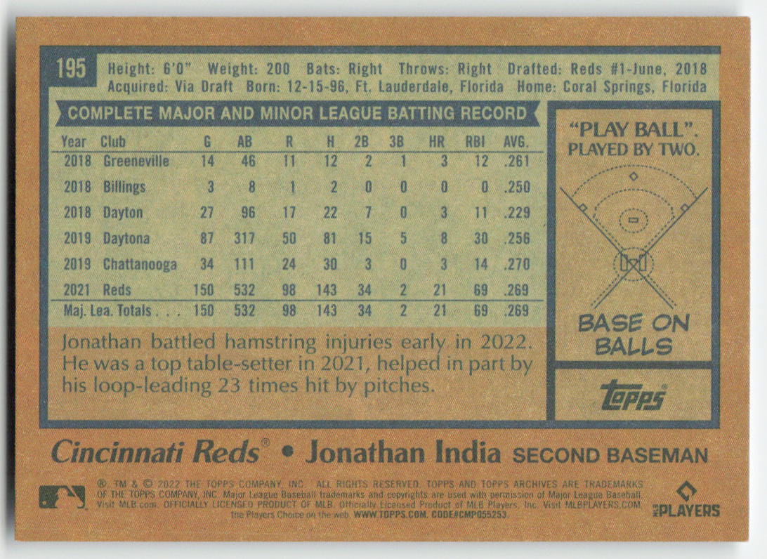 2022 Topps Archives #195 Jonathan India Cincinnati Reds 1503