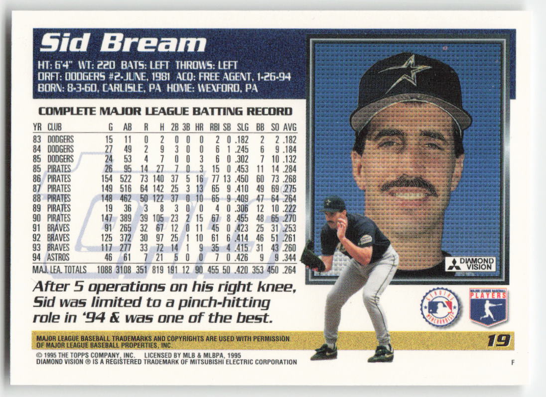 1995 Topps #19 Sid Bream Houston Astros 1509