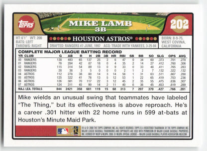 2008 Topps #202 Mike Lamb Houston Astros 1521