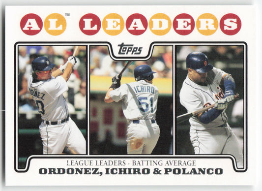 2008 Topps #15 AL Leaders: Batting Average (Ordonez / Ichiro / Polanco) 1522