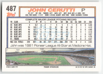 1992 Topps #487 John Cerutti Detroit Tigers 1525
