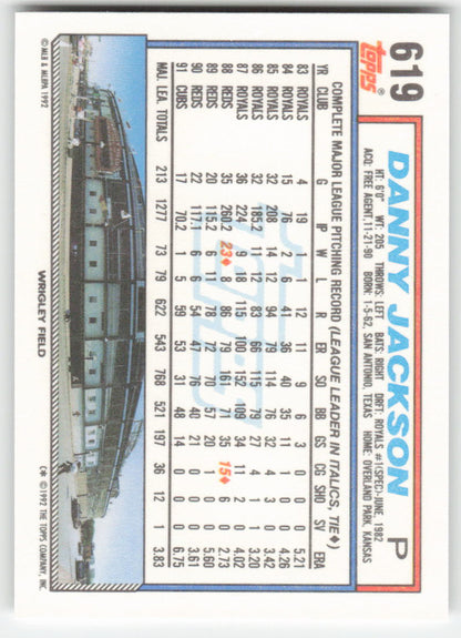 1992 Topps #619 Danny Jackson Chicago Cubs 1526