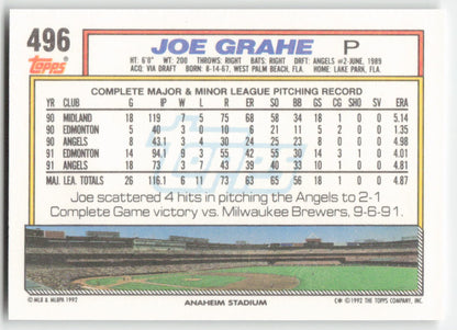 1992 Topps #496 Joe Grahe California Angels 1529