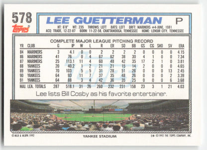 1992 Topps #578 Lee Guetterman New York Yankees 1537