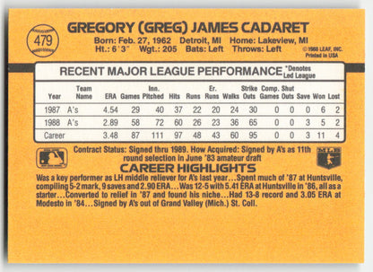 1989 Donruss #479 Greg Cadaret Oakland Athletics 1550
