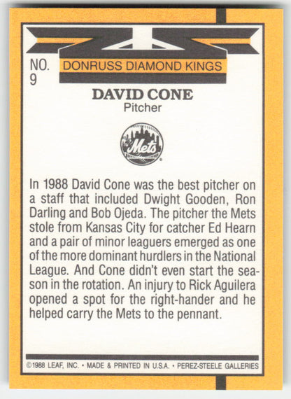 1989 Donruss #9 David Cone Diamond King New York Mets 1552
