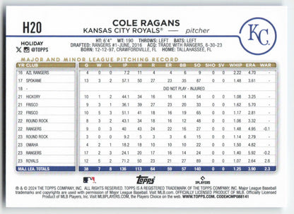 2024 Topps Holiday #H20 Cole Ragans Kansas City Royals 1554
