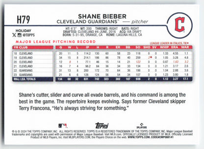 2024 Topps Holiday #H79 Shane Bieber Cleveland Guardians 1556