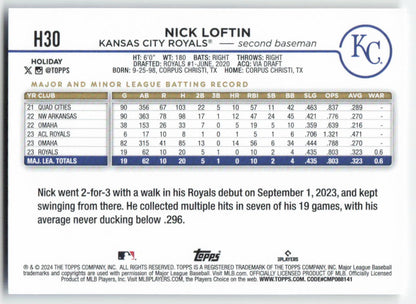 2024 Topps Holiday #H30 Nick Loftin Kansas City Royals Rookie 1558