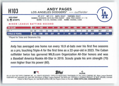 2024 Topps Holiday #H103 Andy Pages Los Angeles Dodgers Rookie 1559