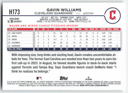 2024 Topps Holiday #H173 Gavin Williams Cleveland Guardians Rookie 1564