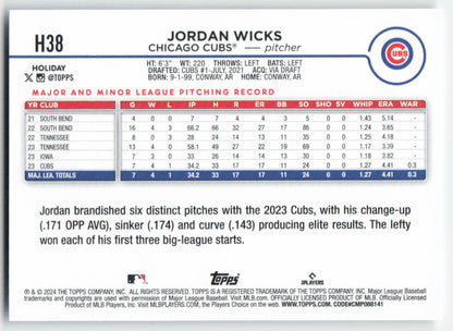 2024 Topps Holiday #H38 Jordan Wicks Chicago Cubs Rookie 1566