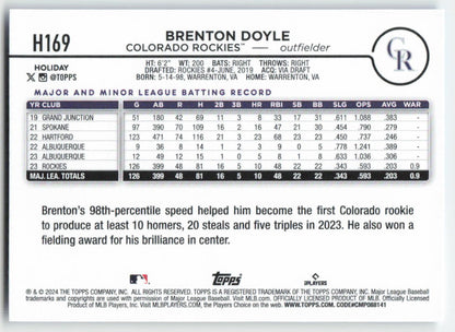 2024 Topps Holiday #H169 Brenton Doyle Colorado Rockies 1567