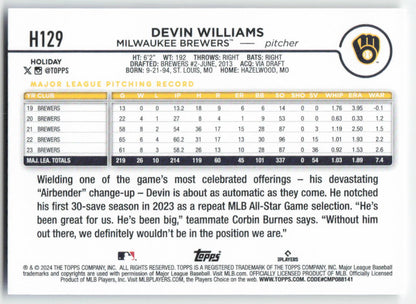 2024 Topps Holiday #H129 Devin Williams Milwaukee Brewers 1568