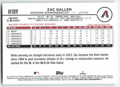 2024 Topps Holiday #H109 Zac Gallen Arizona Diamondbacks 1576