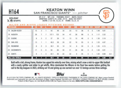 2024 Topps Holiday #H164 Keaton Winn San Francisco Giants Rookie 1579