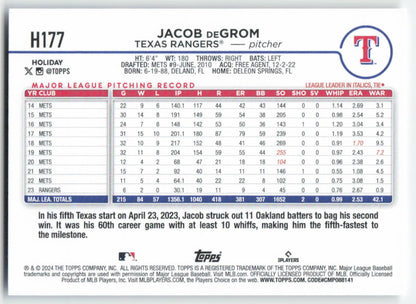 2024 Topps Holiday #H177 Jacob deGrom Texas Rangers 1581