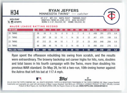 2024 Topps Holiday #H34 Ryan Jeffers Minnesota Twins 1585