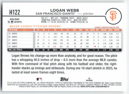 2024 Topps Holiday #H122 Logan Webb San Francisco Giants 1591