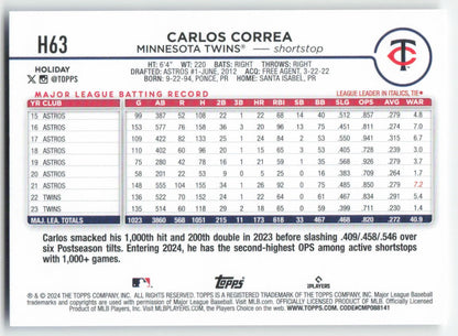 2024 Topps Holiday #H63 Carlos Correa Minnesota Twins 1593