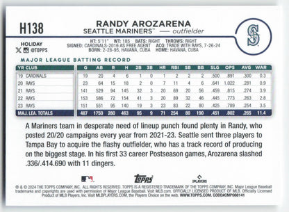 2024 Topps Holiday #H138 Randy Arozarena Seattle Mariners 1595