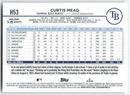 2024 Topps Holiday #H53 Curtis Mead Tampa Bay Rays Rookie 1597