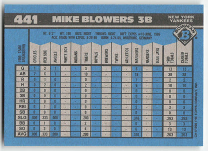 1990 Bowman #441 Mike Blowers New York Yankees Rookie 1600