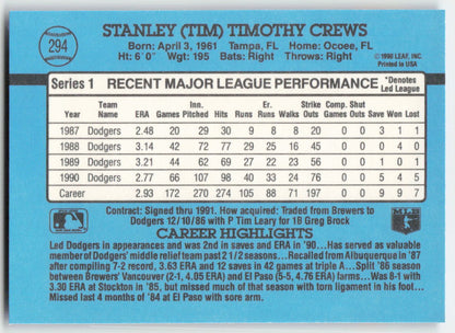 1991 Donruss #294 Tim Crews Los Angeles Dodgers 1611
