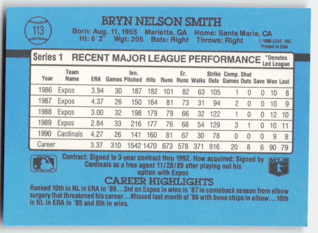 1991 Donruss #113 Bryn Smith St. Louis Cardinals 1615
